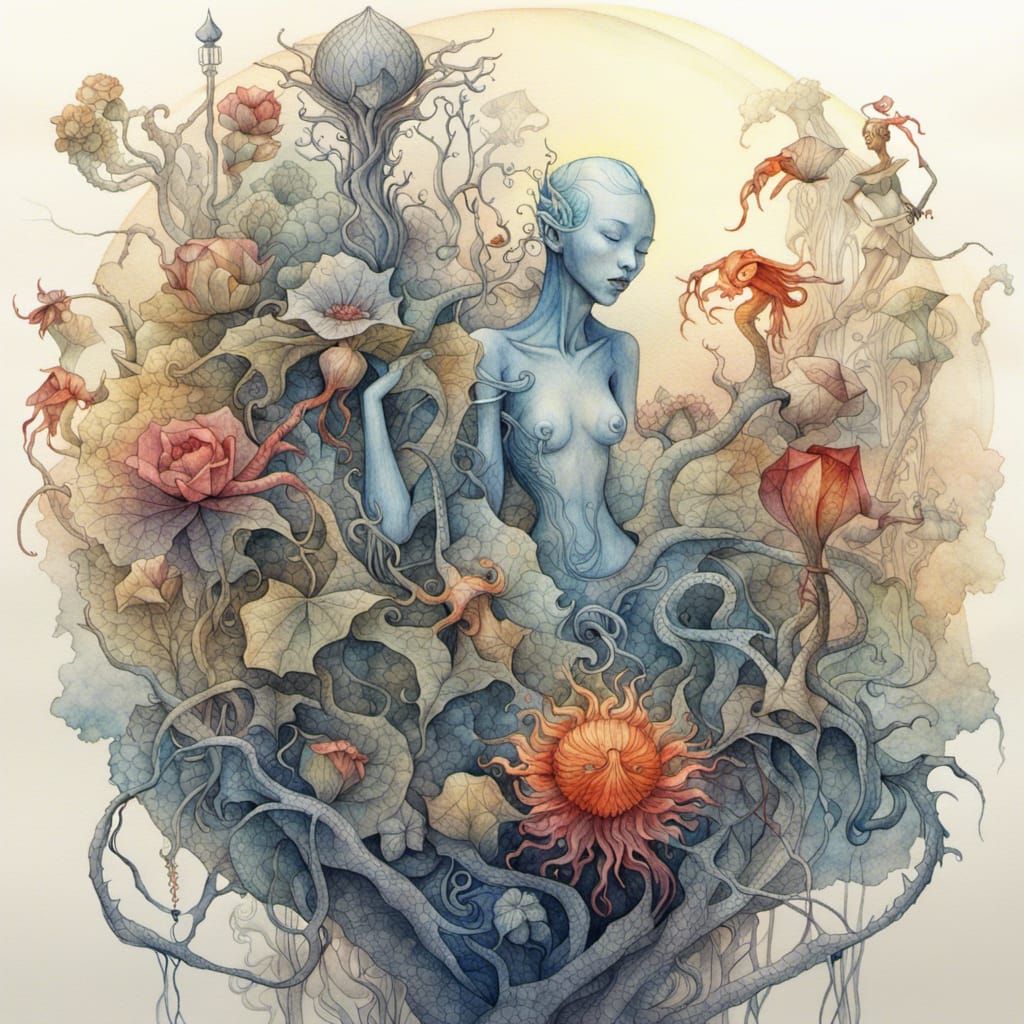 Exotic Water Flora with Mermaid.