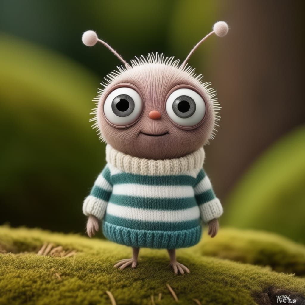 adorable tiny worm wearing striped sweater