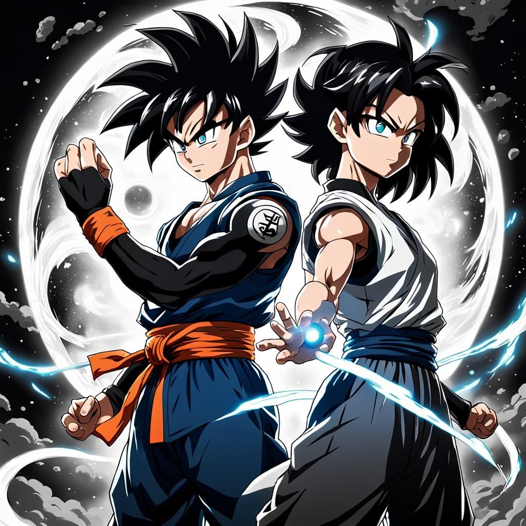 Black haired Saiyans,DBZ style,Glowing Aura,Transforming Sta...