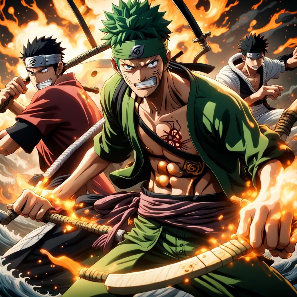 Zoro and gear five luffy added together fight a Naruto and T...