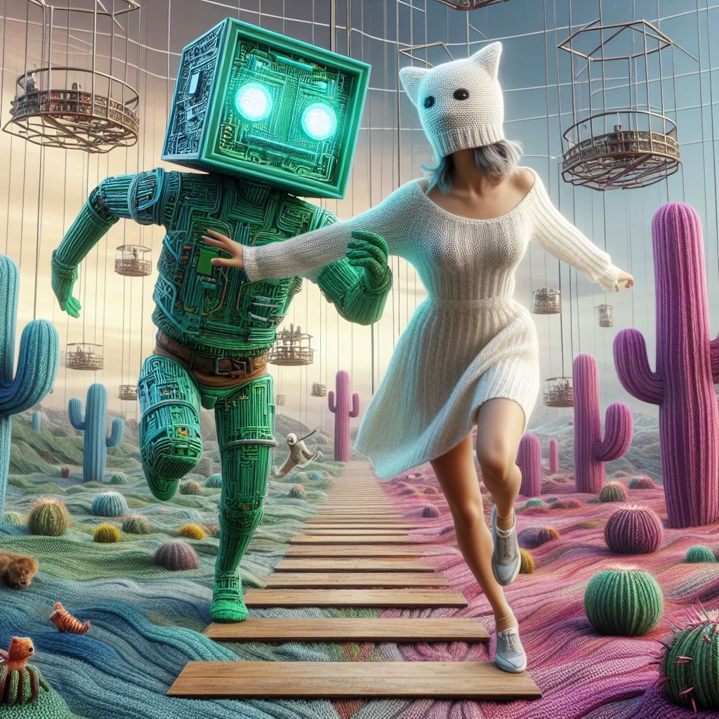 Couple running together from a place full of traps set (version 9)