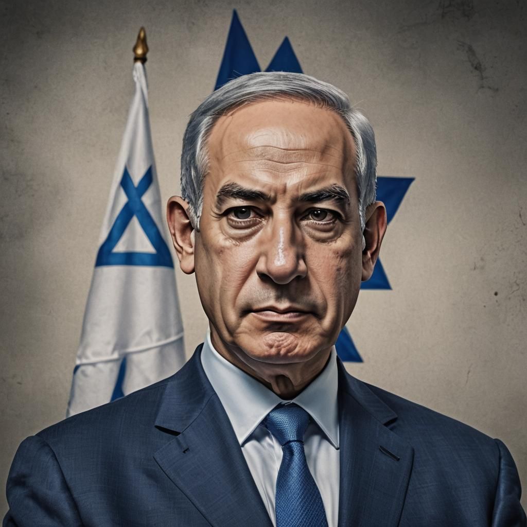 Benjamin Netanyahu Portrait with Israeli Flag in 8k