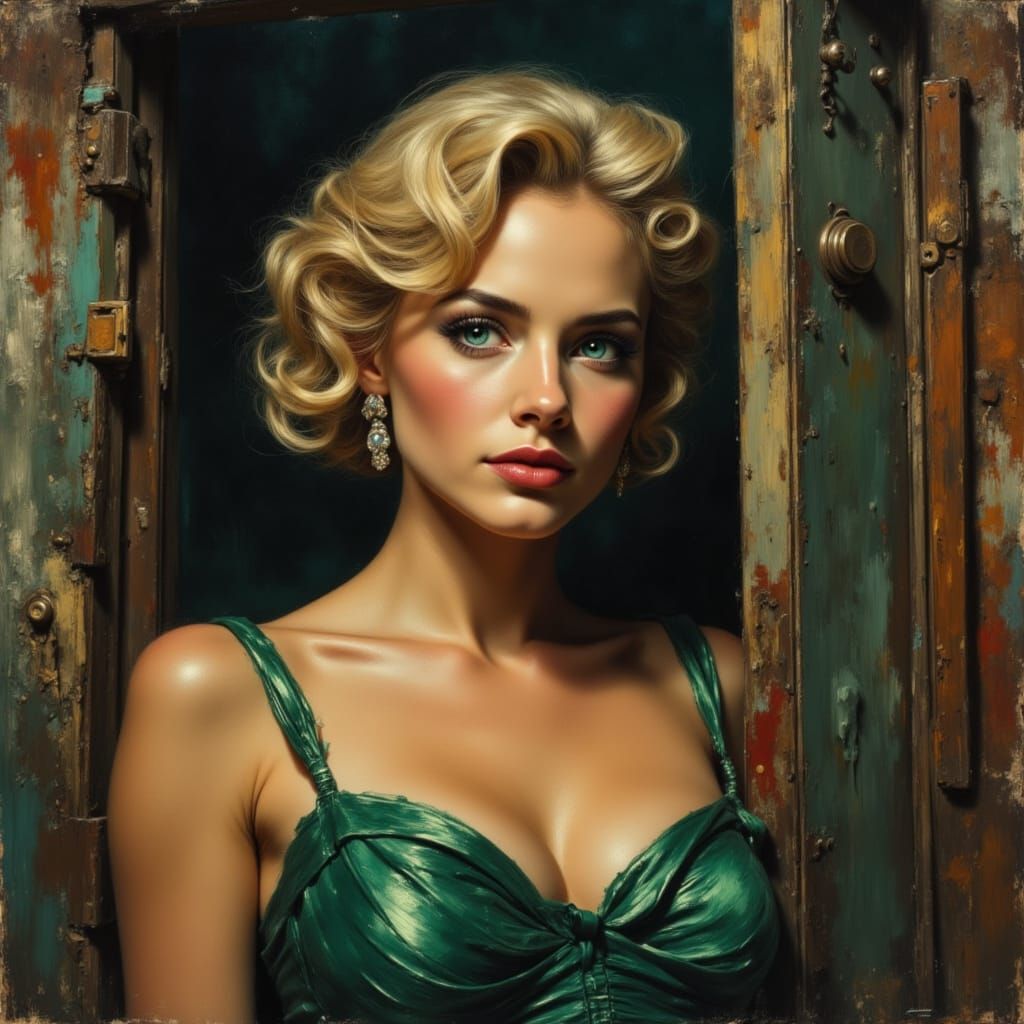 Impressionistic Portrait of a Woman in 1950s Paperback Style