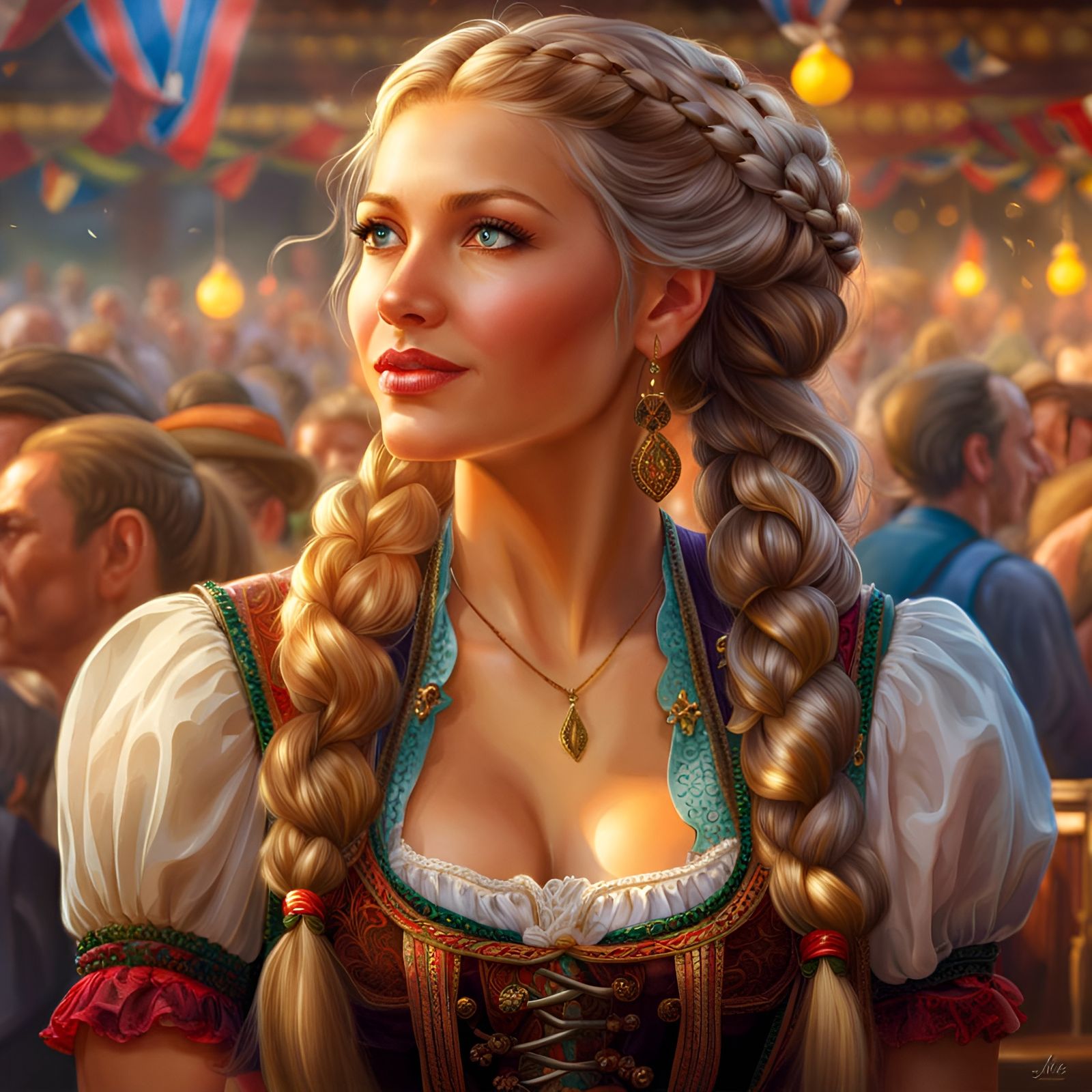 Beautiful Woman with Gorgeous Braided Hair at the Oktoberfes...