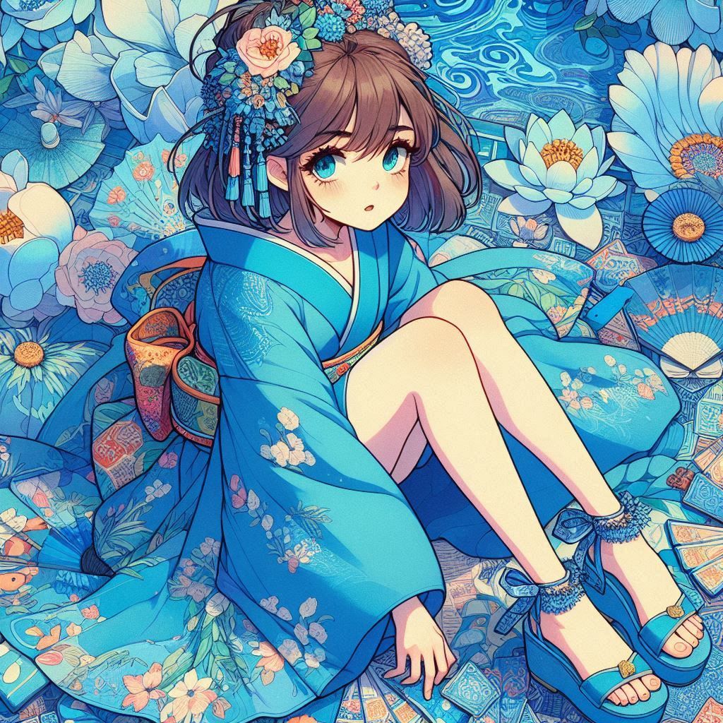Blue Sealilly Kimono Lady Art Anime inspired