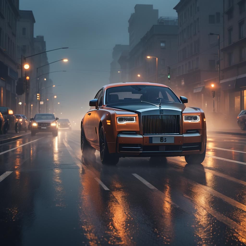 Rolls Royce Phantom Sports Car on Twilight Highway