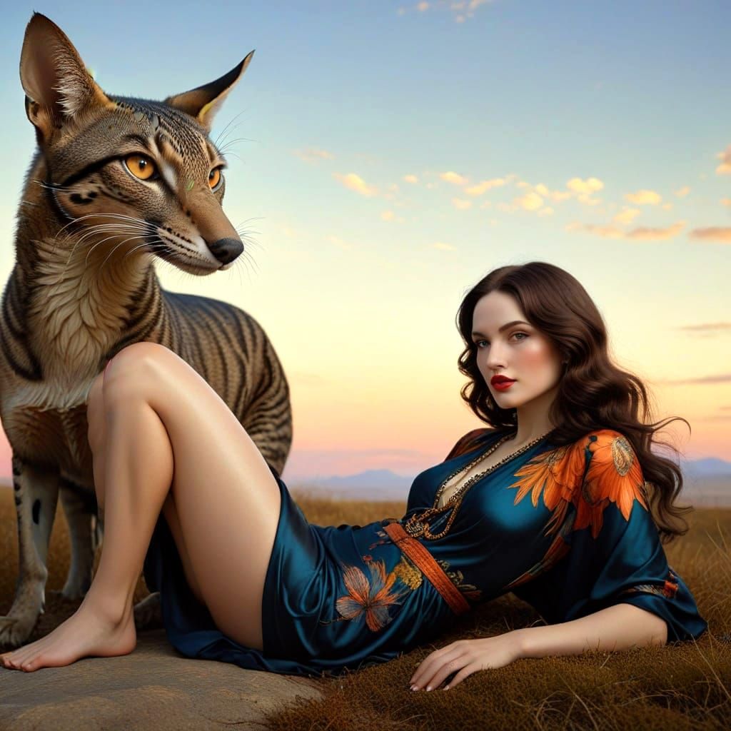 Elegant 1920s Lady with Surreal Creatures