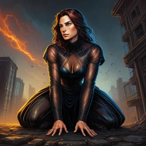 A Beautiful Woman Crouched Down Wearing Sheer Cloth