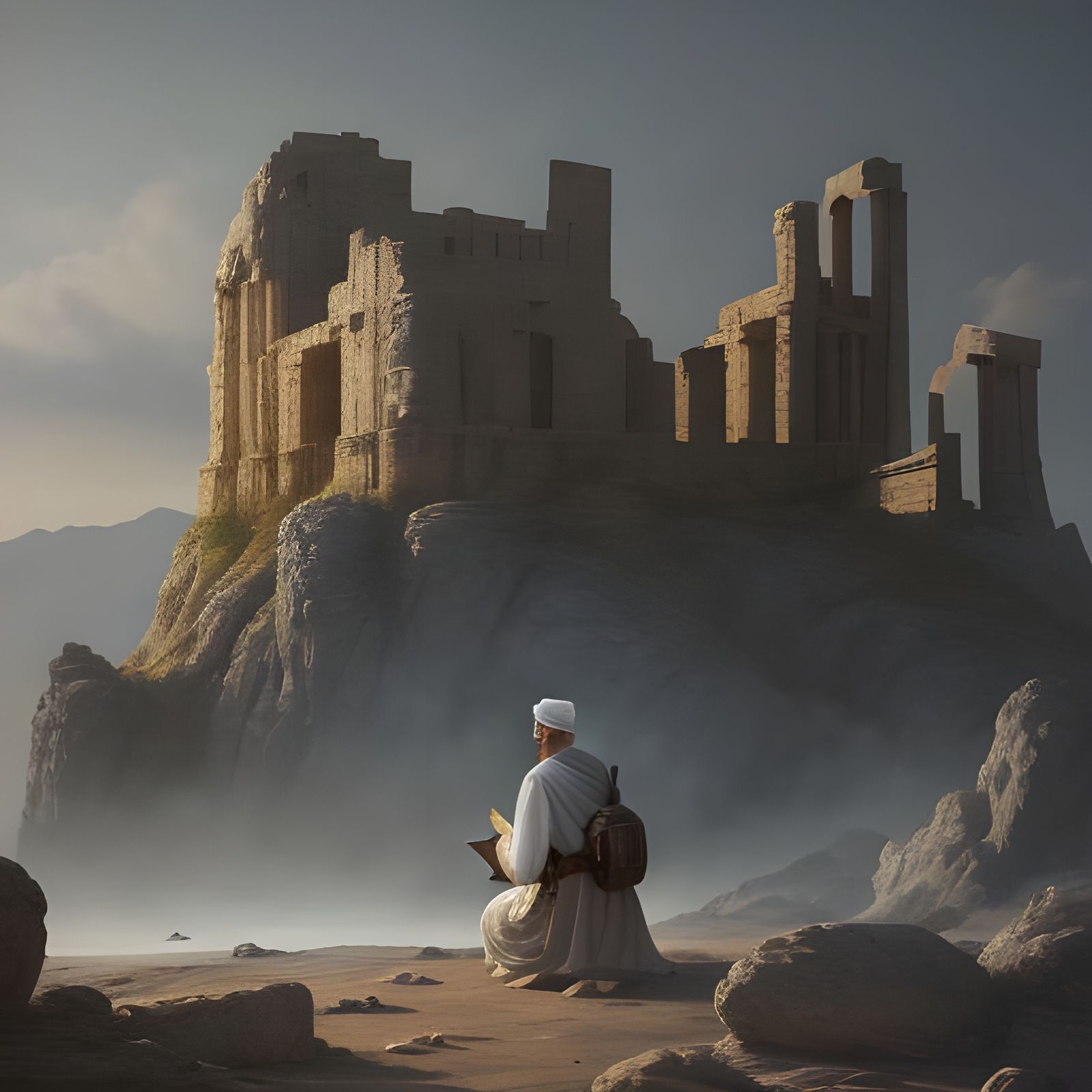 Detailed Matte Painting of an Elder with Soldier
