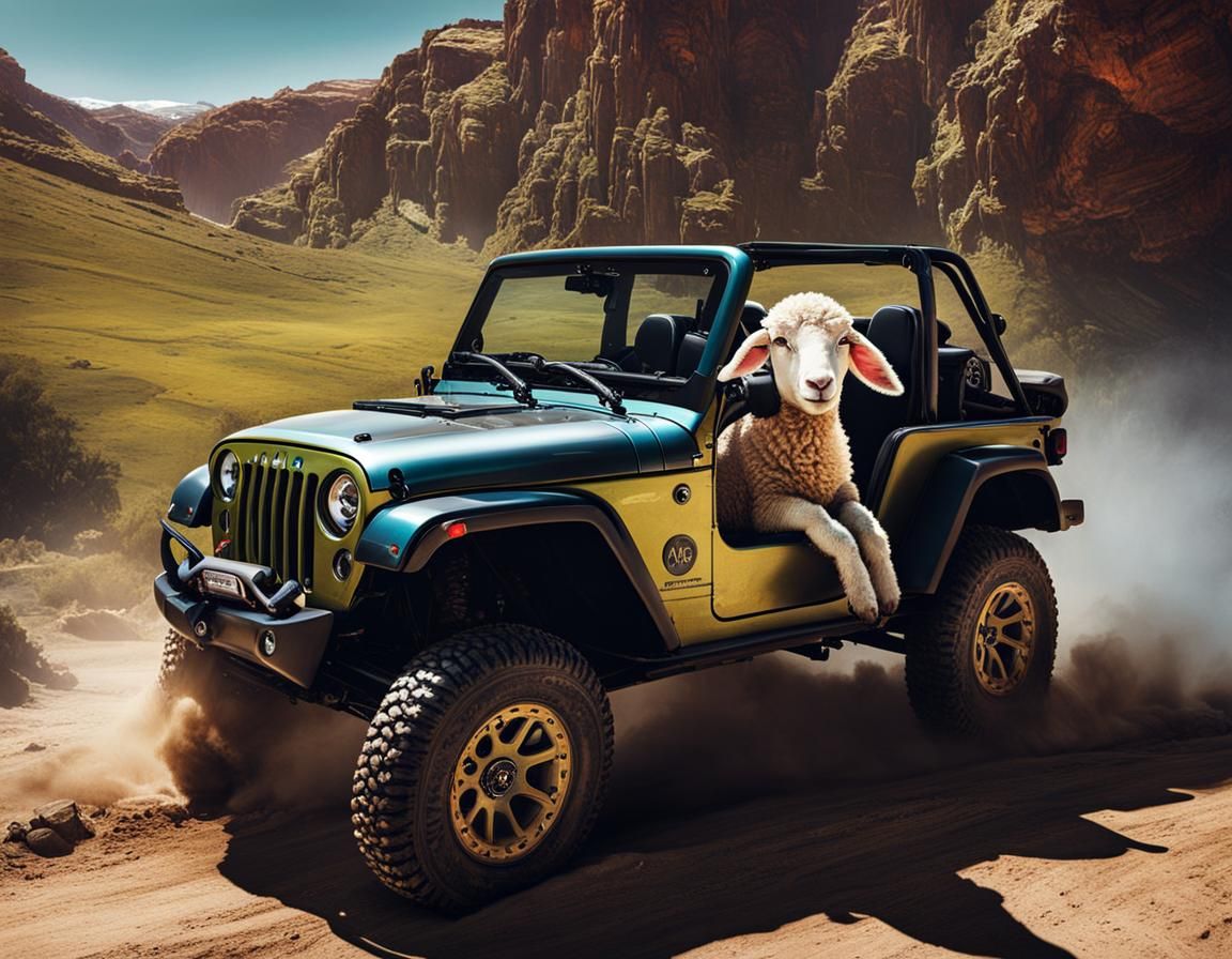 A Sheep In A Jeep - AI Generated Artwork - NightCafe Creator