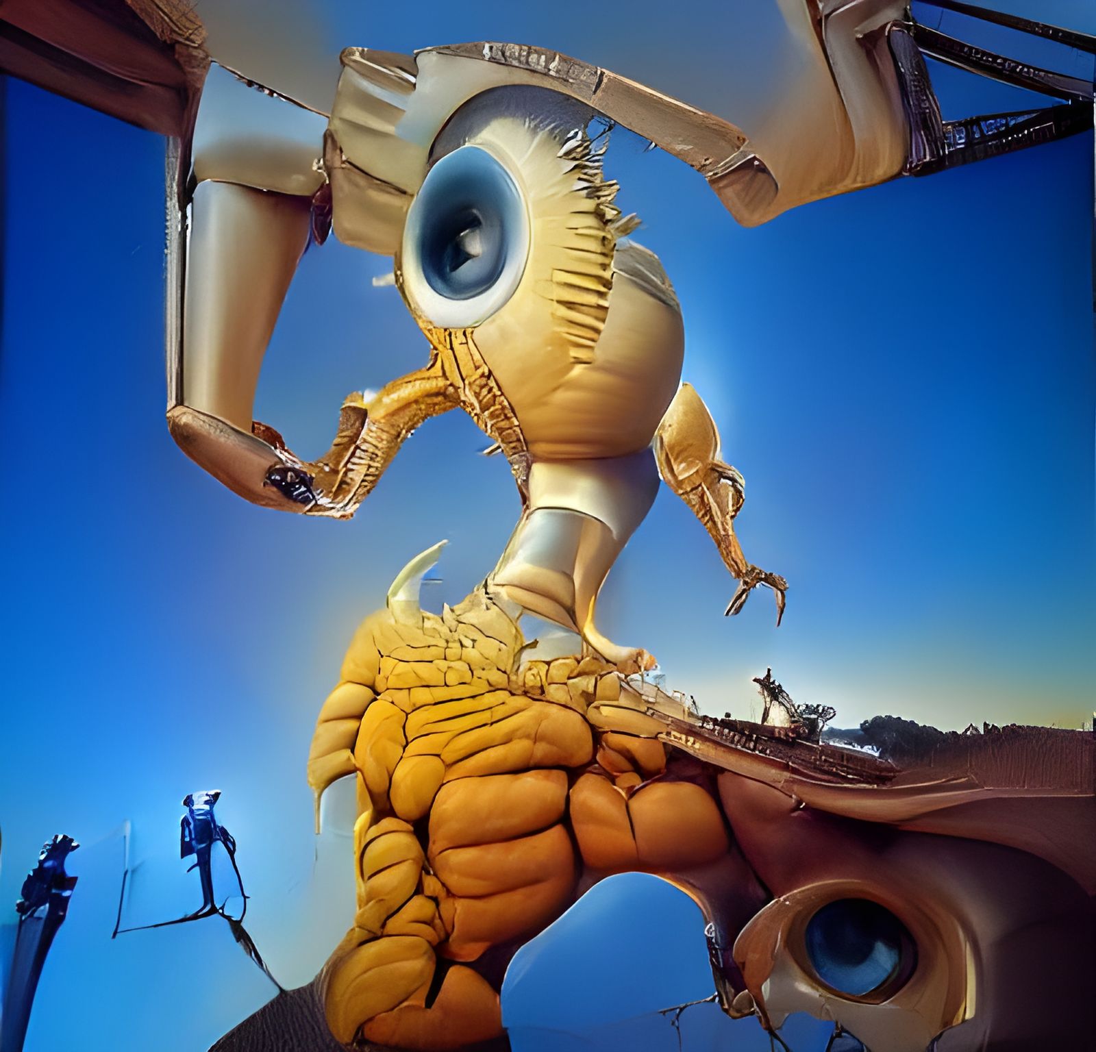 A worm’s eye of a giant running robot, Michael Whelan painti...