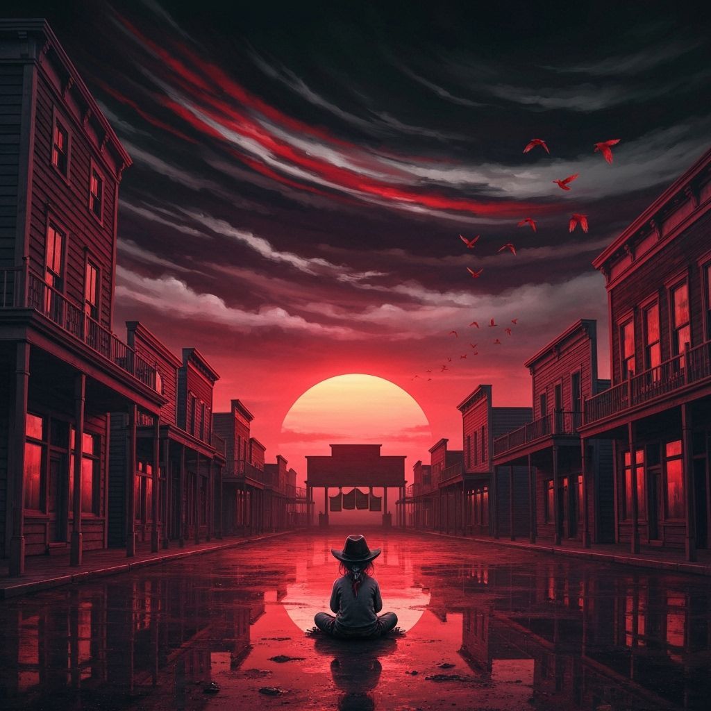 A dramatic surreal Old west town scene