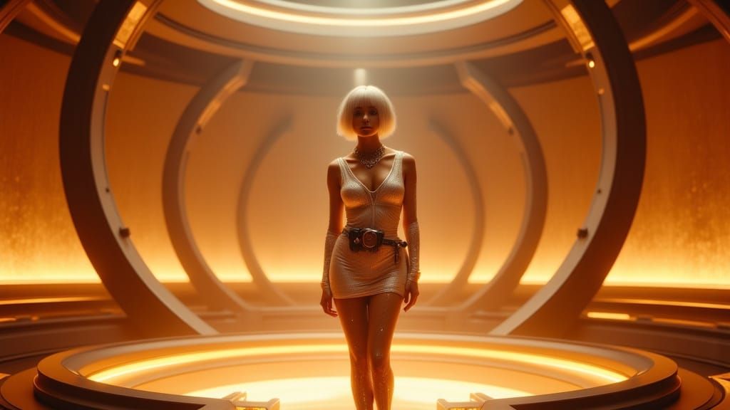 Loxy Isadora Bliss stands poised on a **Star Trek–style transporter pad**, ready to beam down. The scene captures the **entire transporter a...