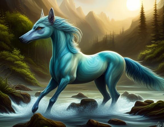 A mythical Kelpie half water half horse