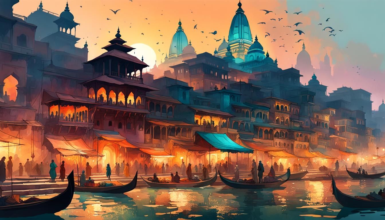 Ancient Banaras ghat - AI Generated Artwork - NightCafe Creator