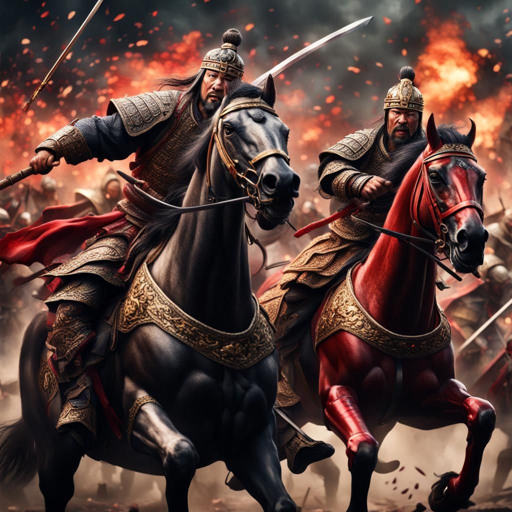 Generals from the Three Kingdoms fighting a bloody battle - AI ...