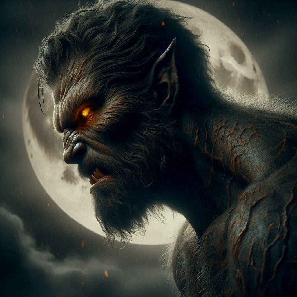 Werewolf man starting to shift