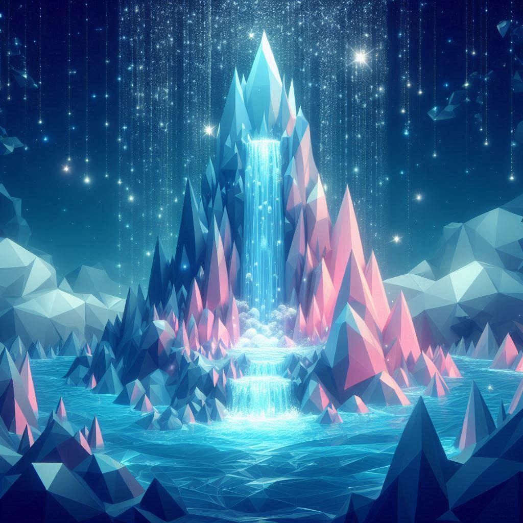 8 magical sparkling Waterfall in a crystal mountain