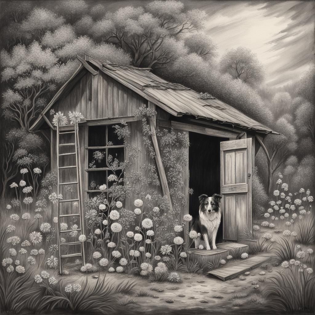 Shed with Dog in Charcoal