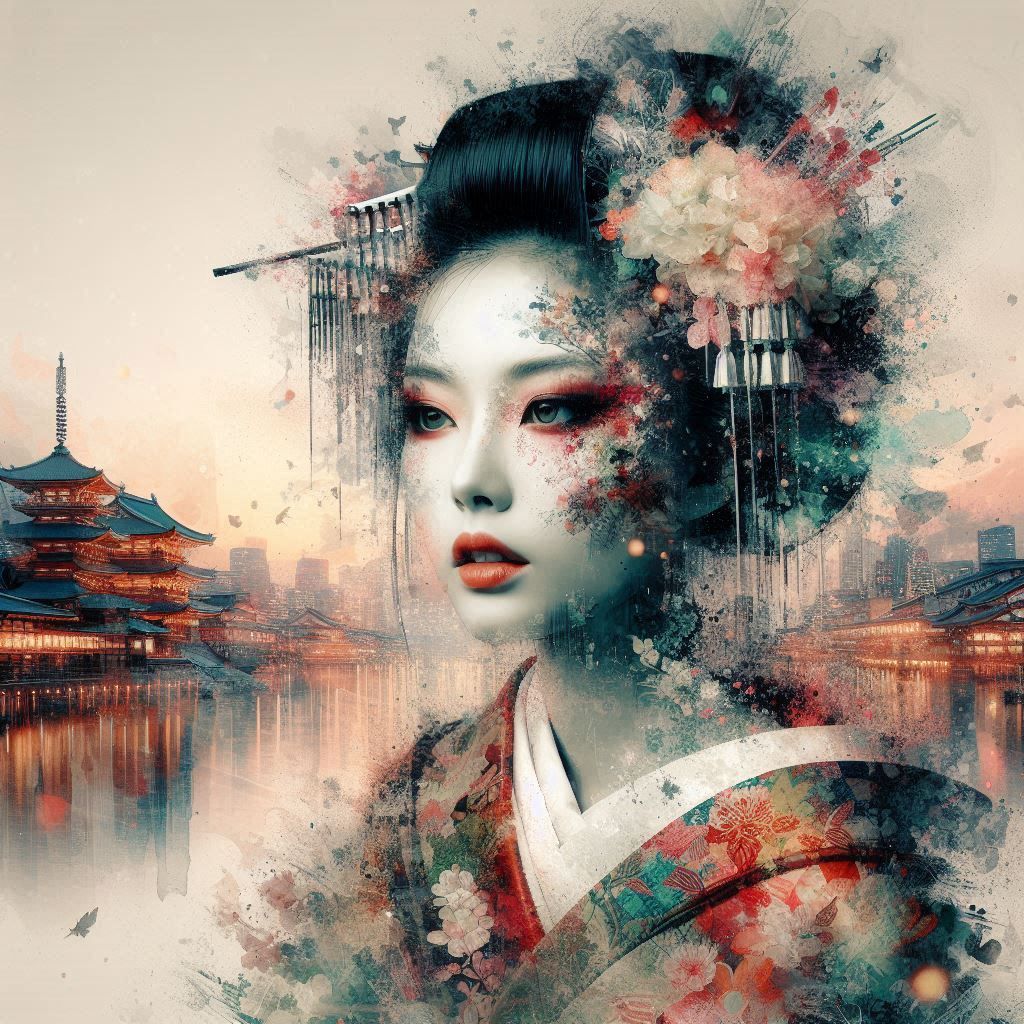 double exposure beautiful fantasy DALL-E 3 portrait landscape..
