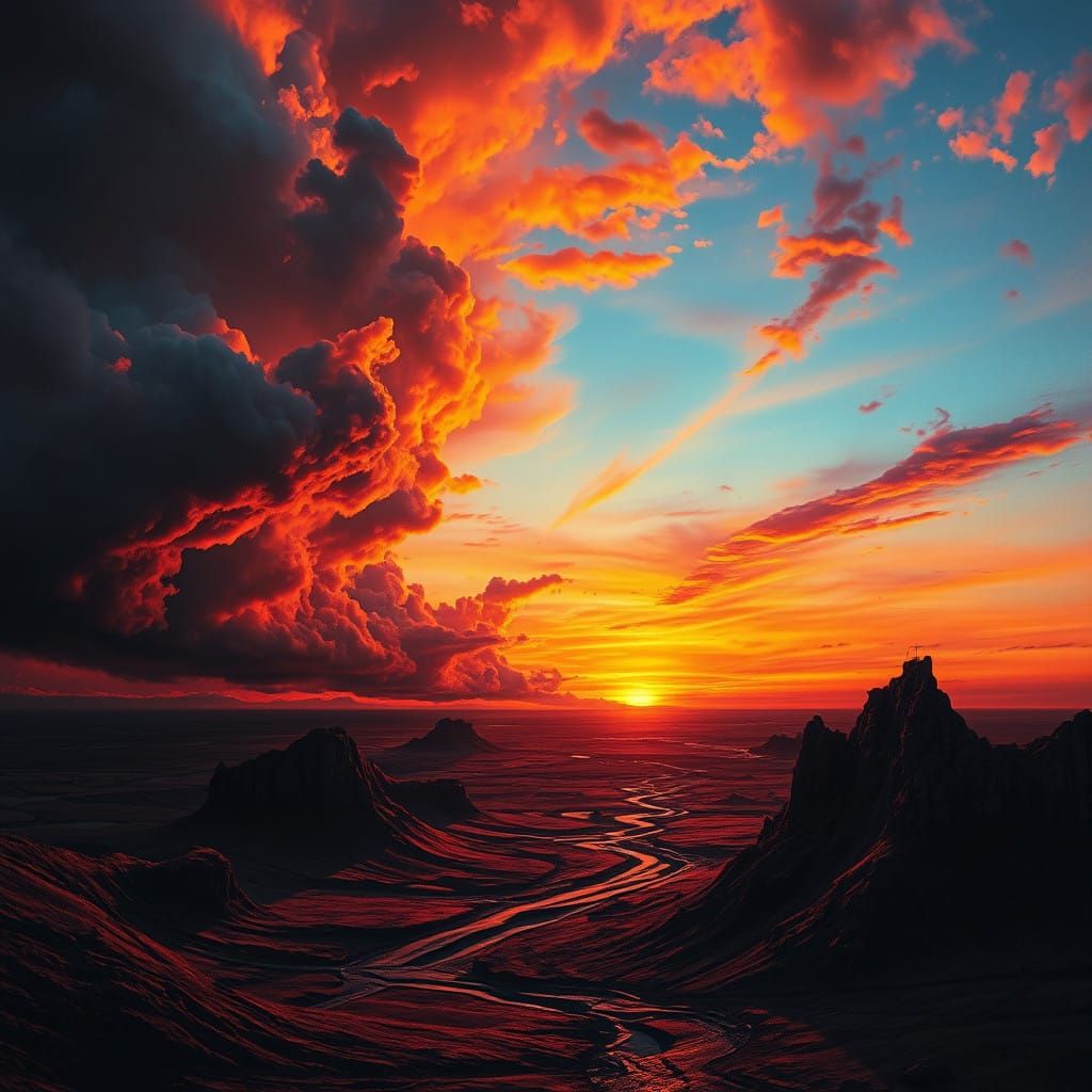 Sunset is alive...breathtaking sunset; orange, pink and yellow skies shine between remnants of blue sky ...  by @Don Enfuego