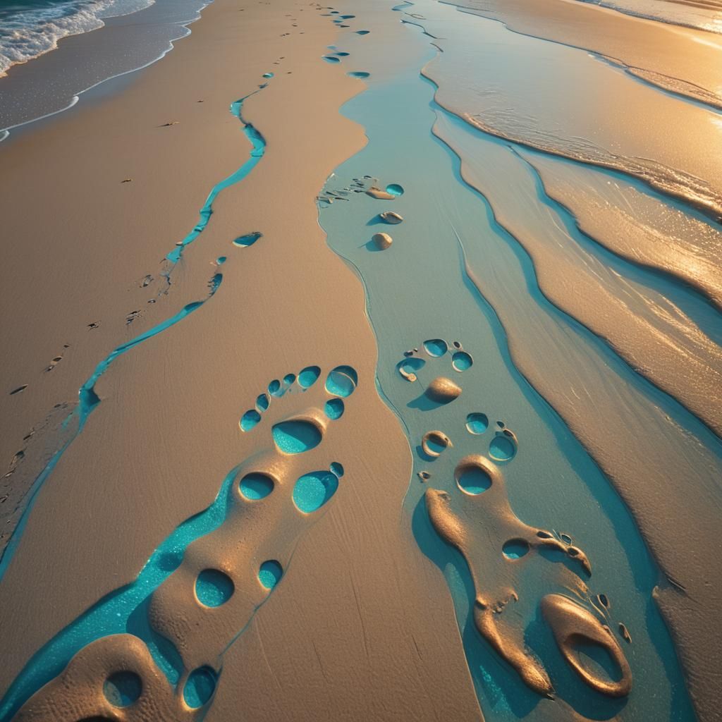 Footprints on a Beach in Dreamlike Style