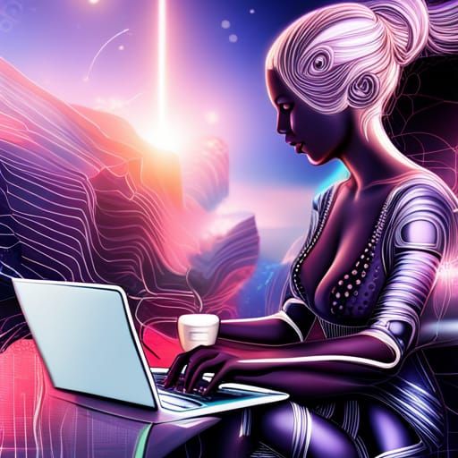 Humanoid woman working