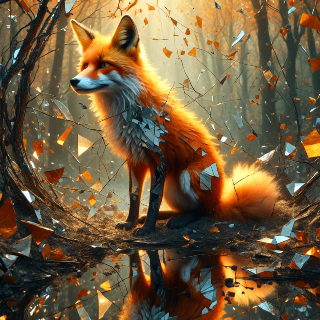 <lora:Shattered:1.0>shattered mirror, mirrors 
the most beautiful orange fox in the forest