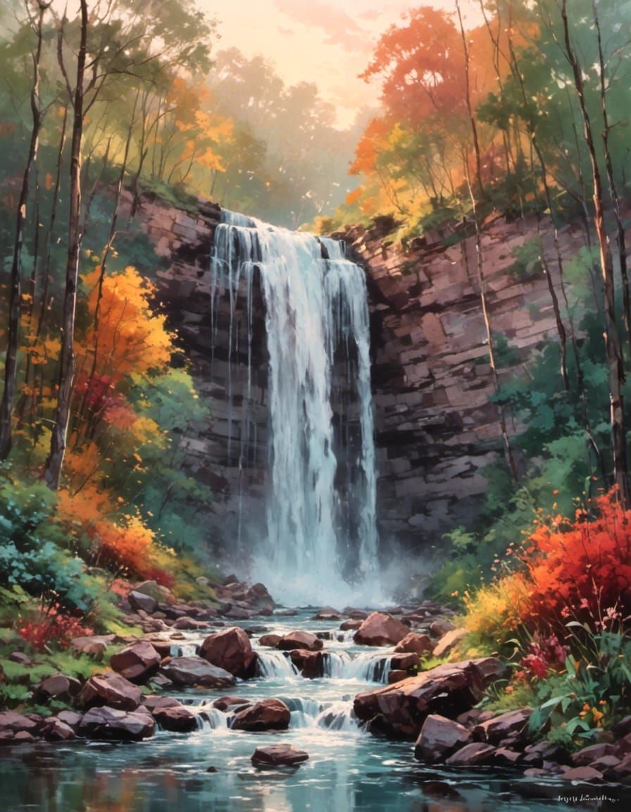 sunrise waterfall landscape 