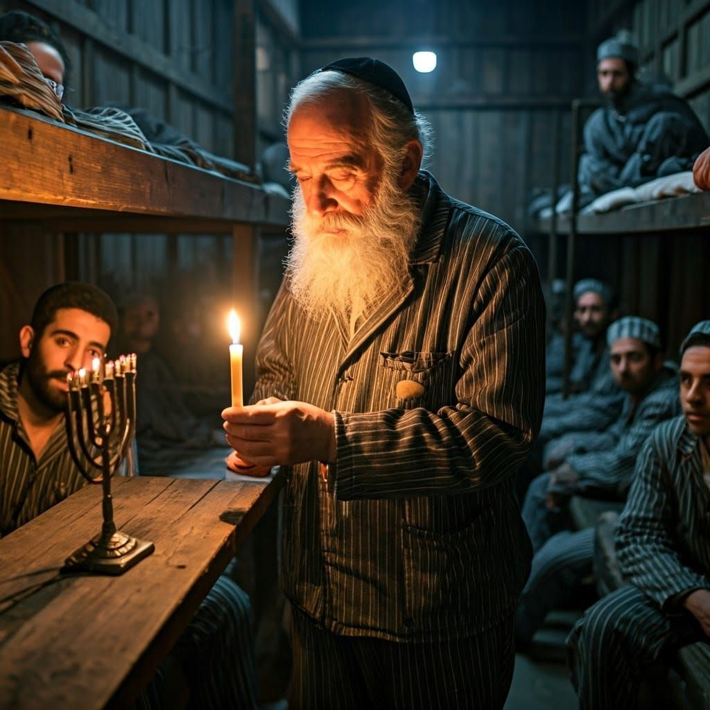 Resilient Rabbi Lights Hanukkah Candle in Labor Camp