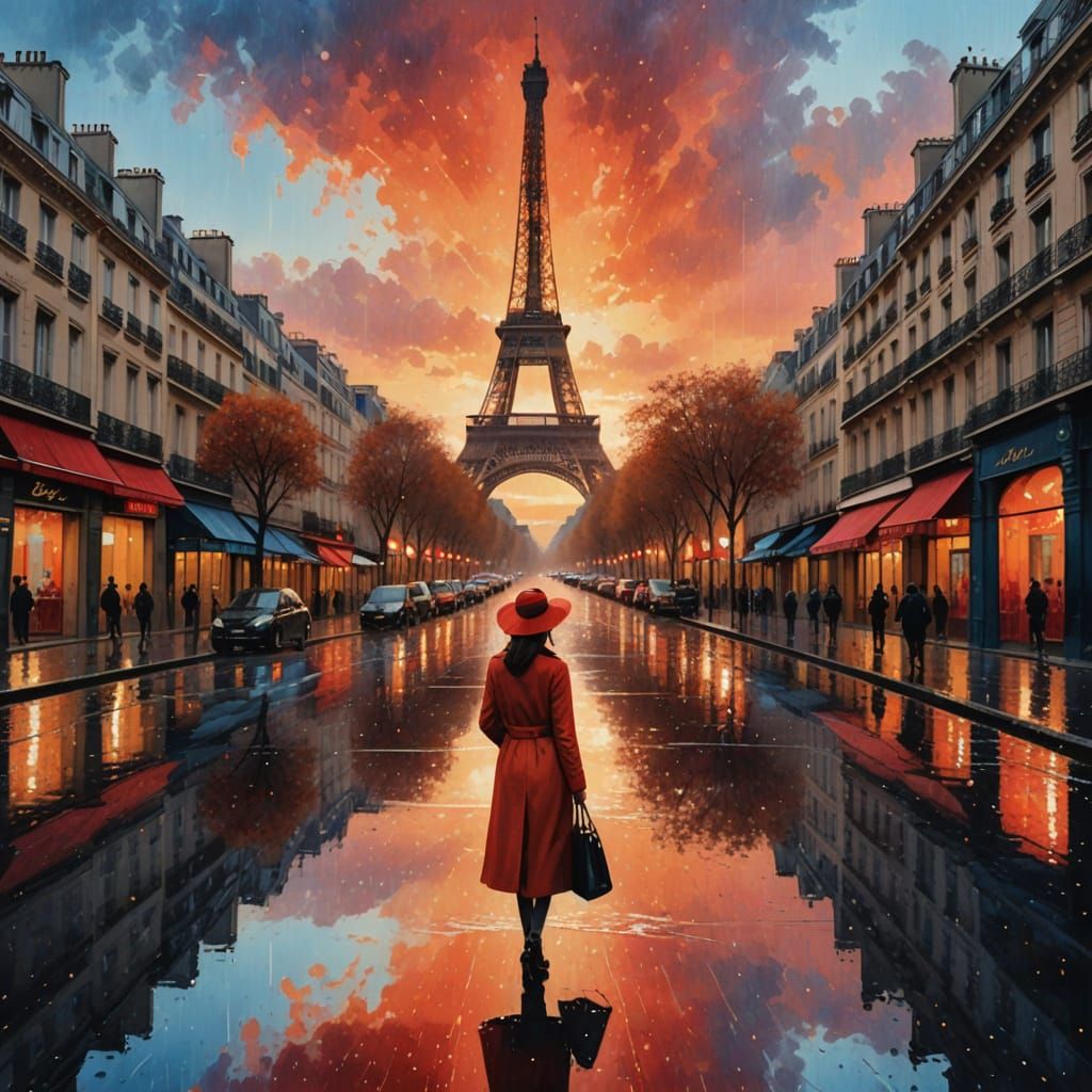 Paris Cityscape with Eiffel Tower at Sunset