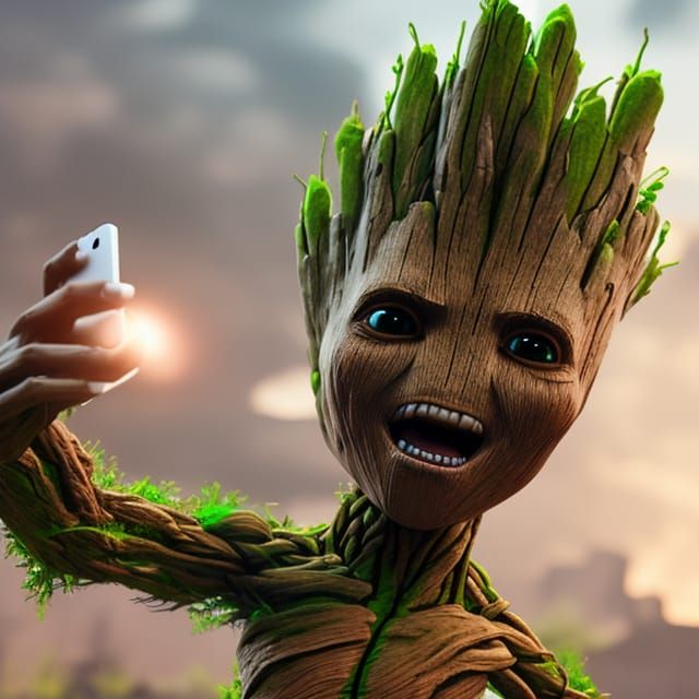 Groot Taking Selfie  by @CaptainHappy