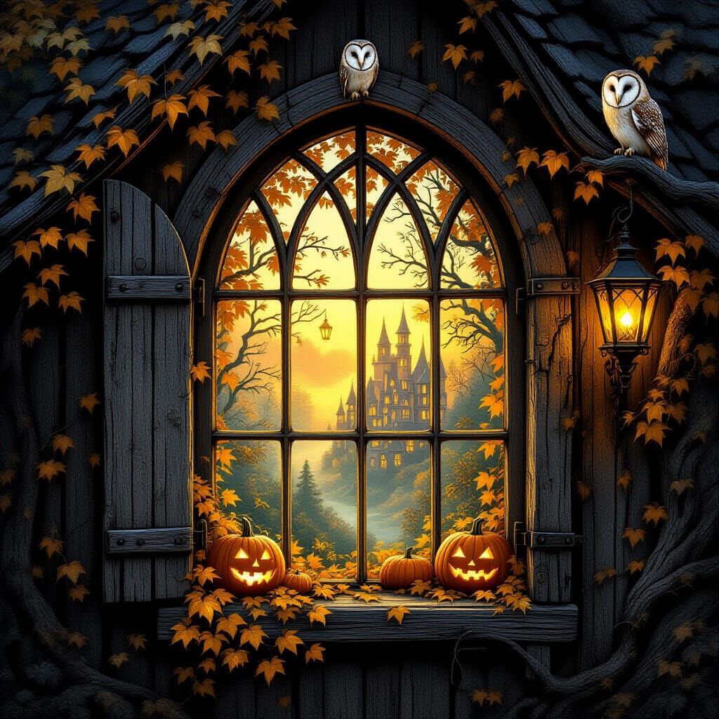 Enchanted Forest Window to a Glowing Autumn Kingdom