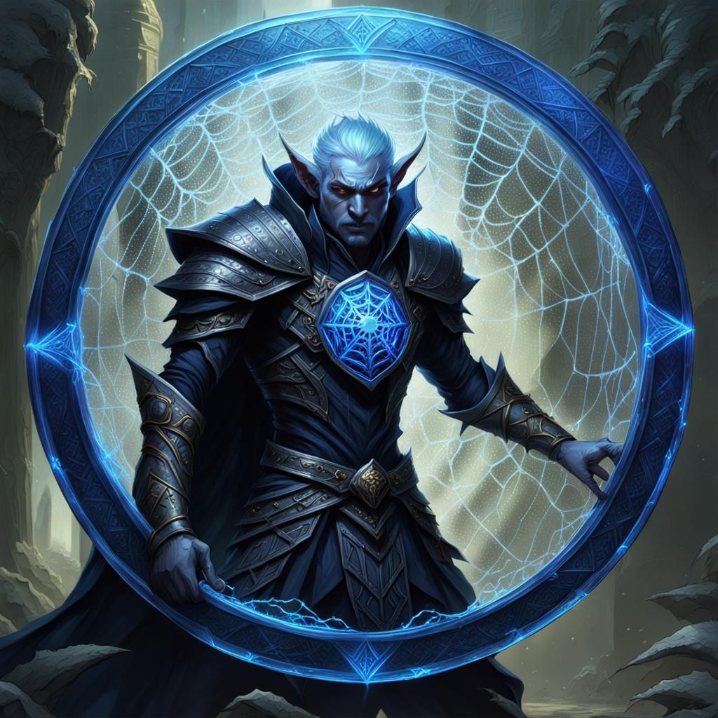 Male Drow elf using huge round Shield Orbbcress, Shield of Tiago, Made ...