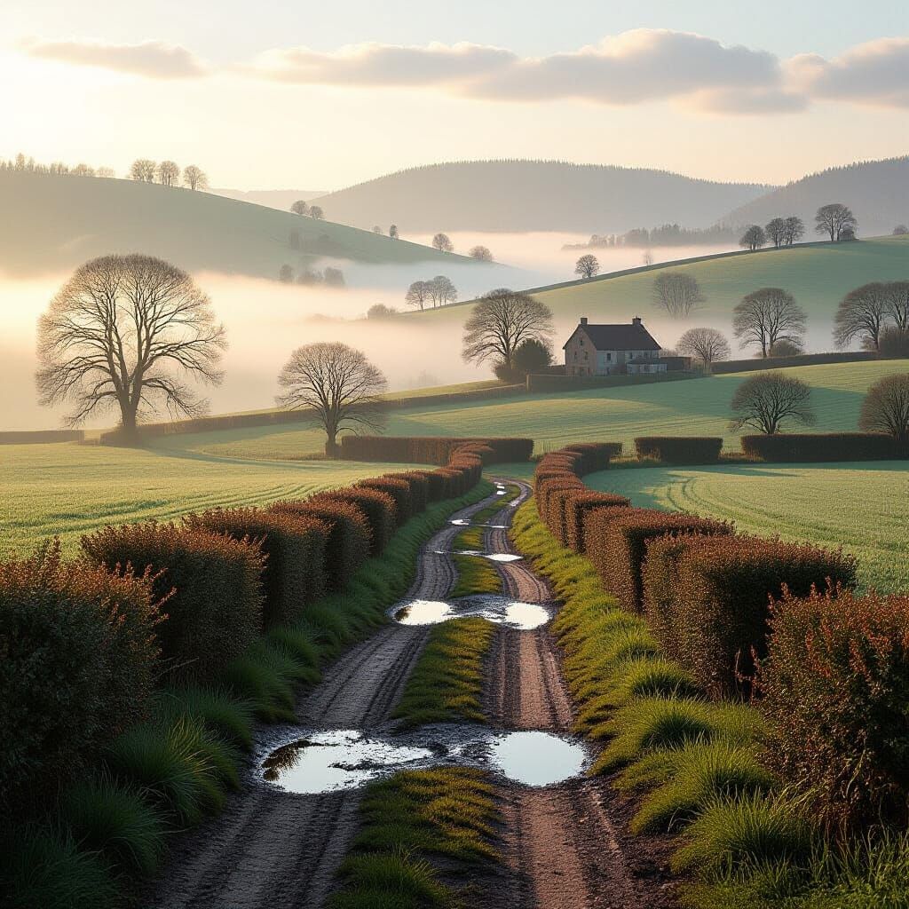 A muddy winding path stretches forward into Avalonian hills
