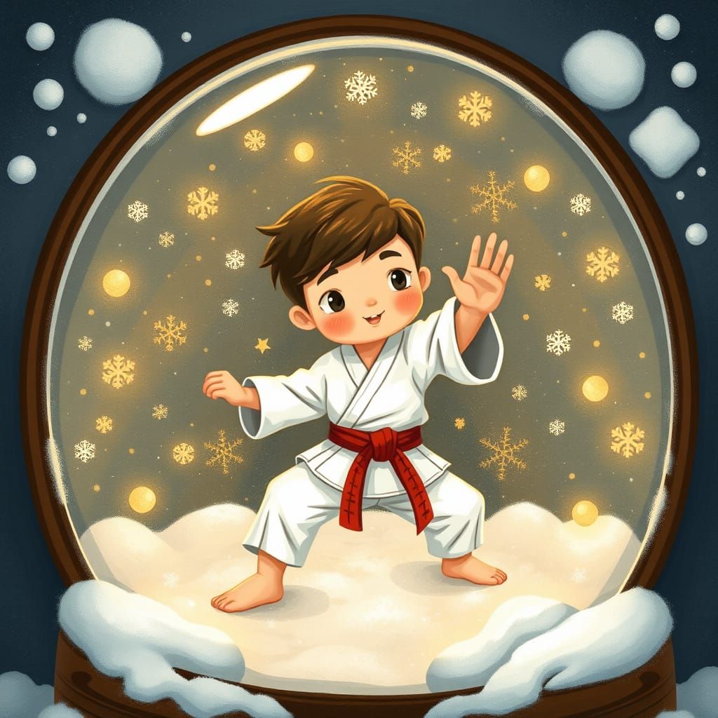 Karate Kid Practices in Whimsical Snowglobe Nook