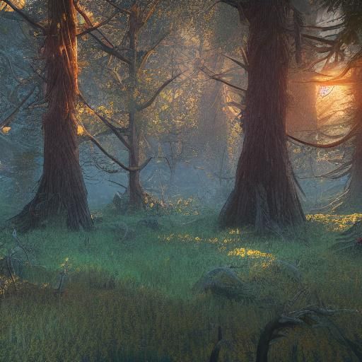 rural forest in golden hour