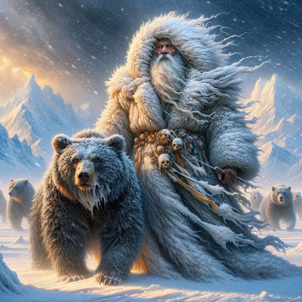 Middle-Eastern Monk Braves Icy Wilderness with Loyal Black B...