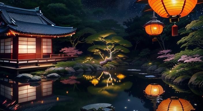 Luminescent Dragon Tiger in Starry Asian Landscape