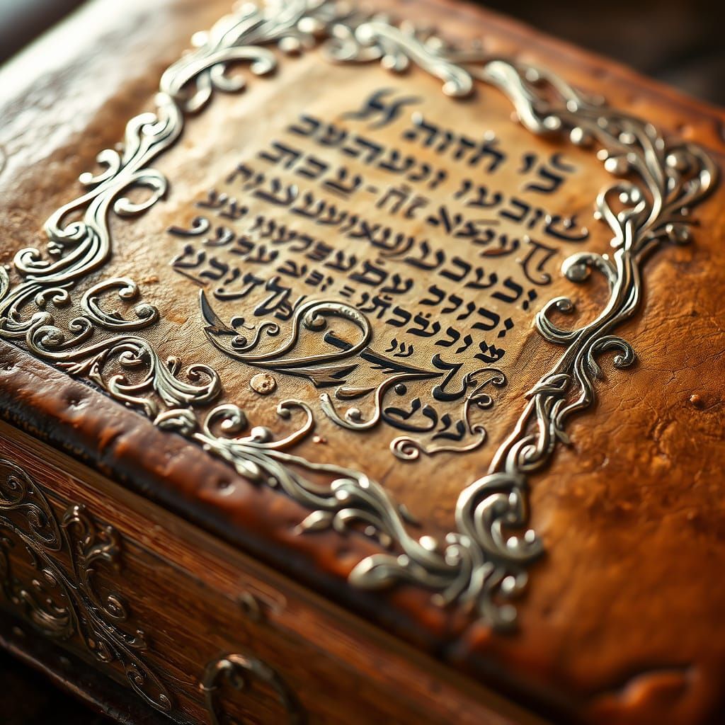Hebrew Script Filigree Adorns Ancient Leather-Bound Book in ...