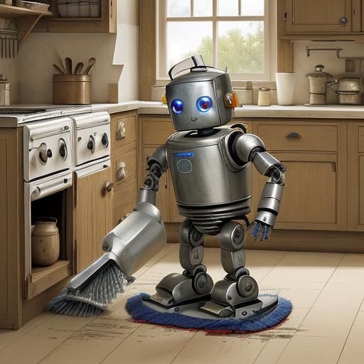 Very cute detailed robot is cleaning an old landstyle kitchen  by @Netsrikfa