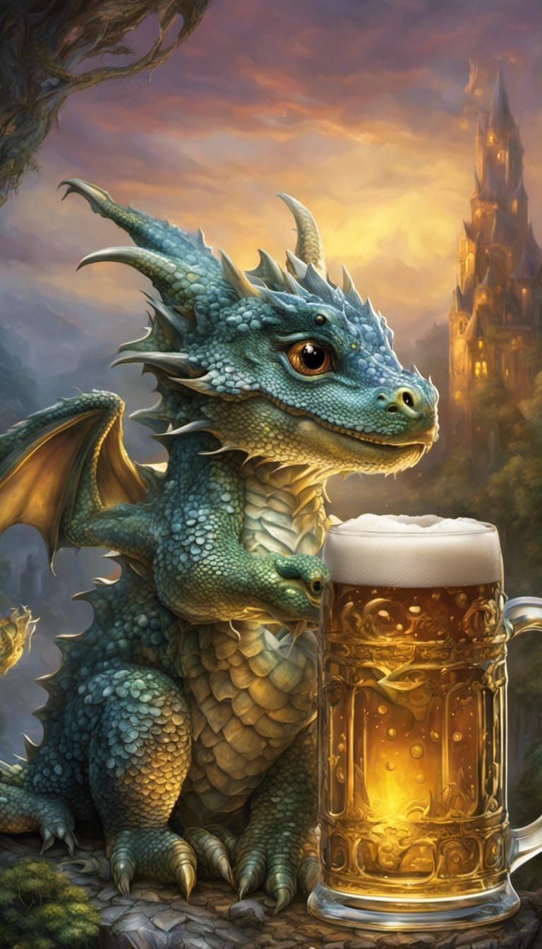 cute baby dragon with beer   by @The Crazy One