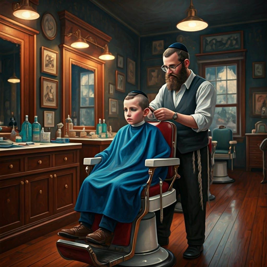 Chassidic Boy Gets Traditional Trim in Vintage Barber Shop o...