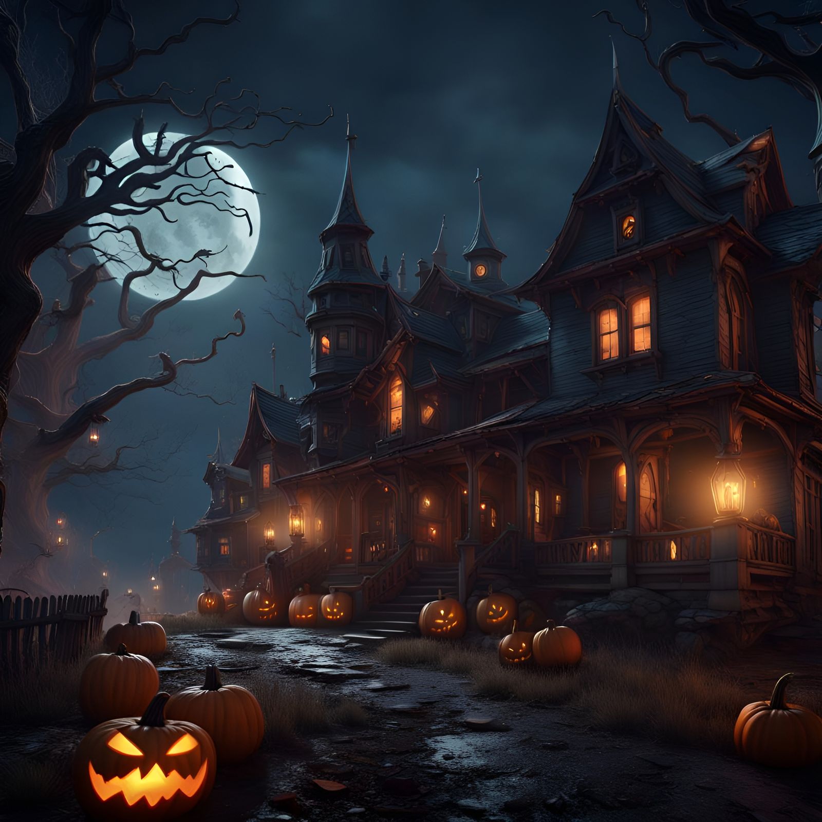 Halloween town, spooky setting, moonlight - AI Generated Artwork ...