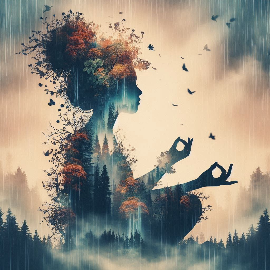 double exposure beautiful fantasy DALL-E 3 portrait landscape..