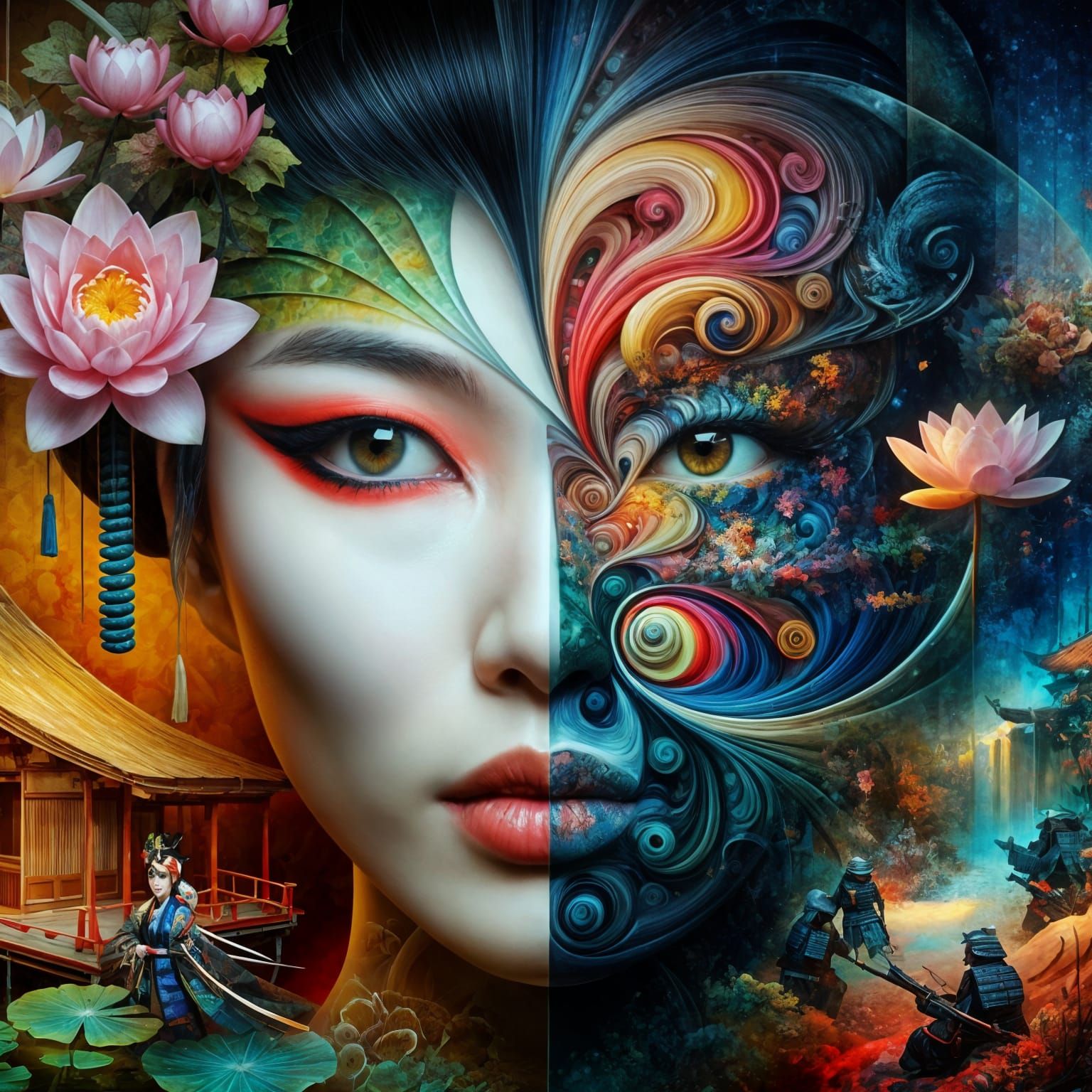 Double exposure split face portrait ...  by @Emily