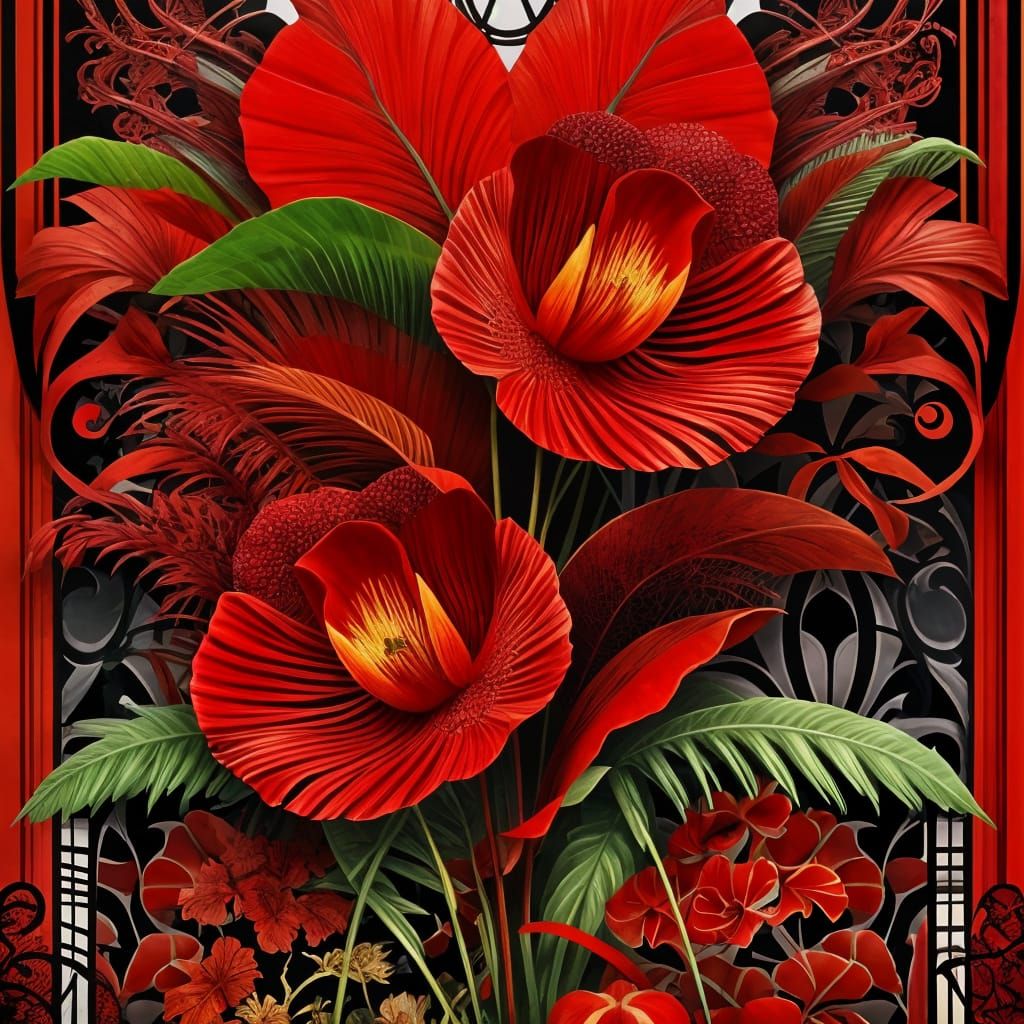 Art Nouveau Botanical in Red Tones