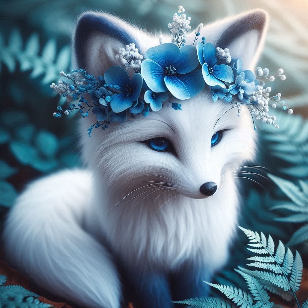 White fox with crown flower