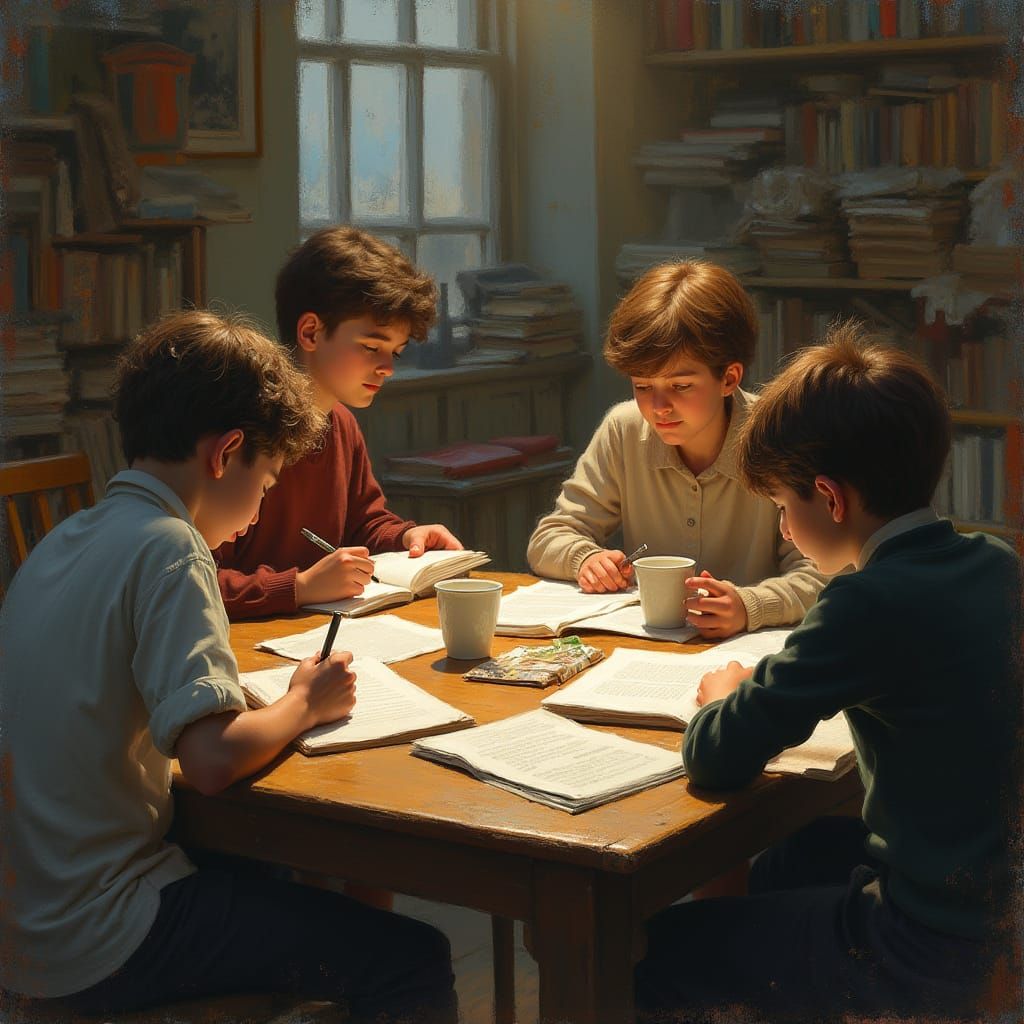 a roup of student revising their lessons