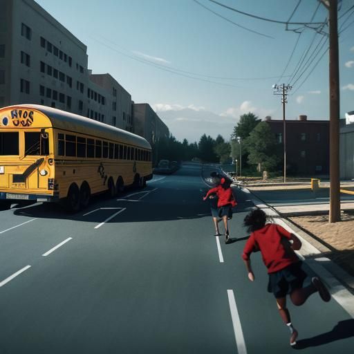 Children running from school bus
